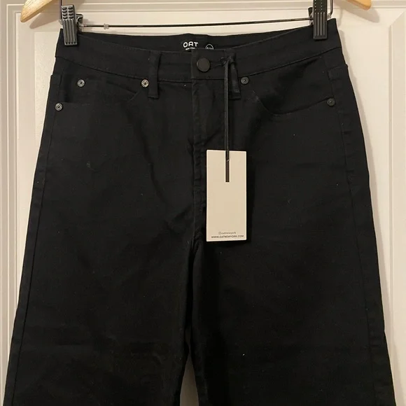 NWT Oat New York Women's Black Wide-Leg Raw Hem Jeans - Picture 3 of 7